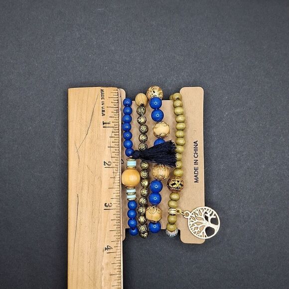 Tree of life charm bracelet blue brown beaded Bohemian tassel accessory… - Picture 3 of 3
